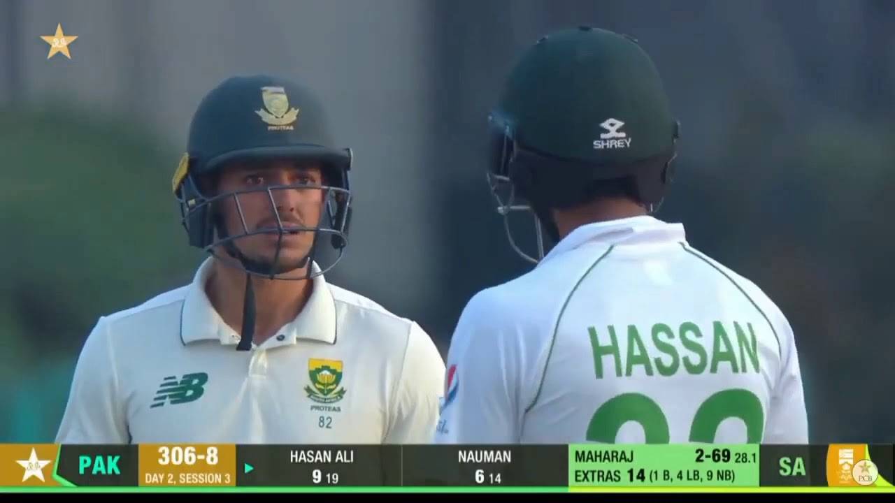 Watch! Hassan Ali and Quinton De Kock engage in a war of words during the first test at Karachi