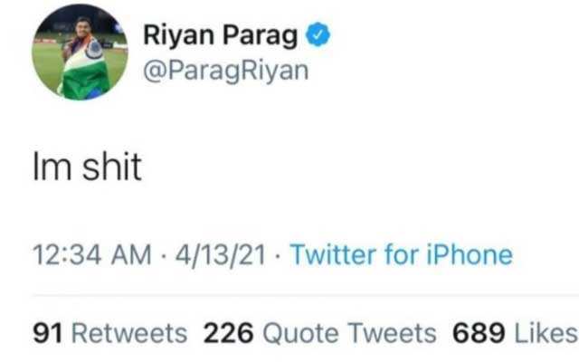 Riyan Parag deletes his controversial tweet post the loss to Punjab Kings